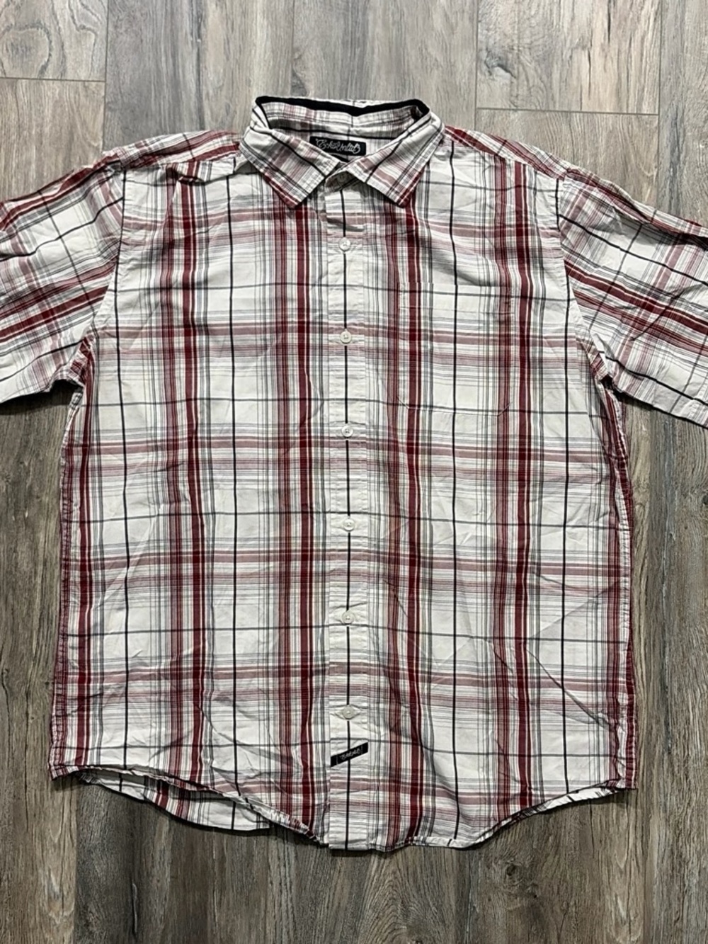 Vintage Ecko Unltd Plaid Button Up Shirt Red White XL